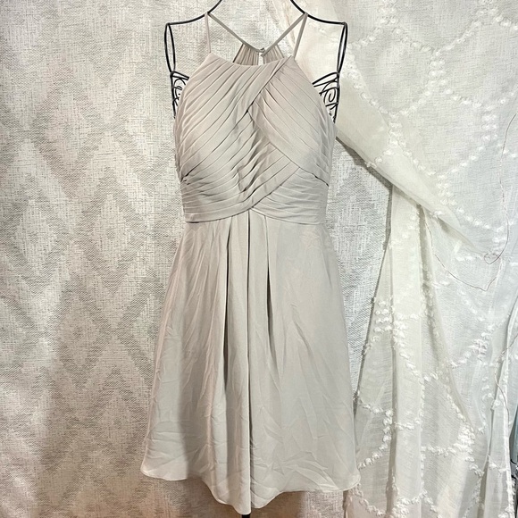 Azazie Adriana chiffon dolphin grey open back dress size a8 - Picture 2 of 13